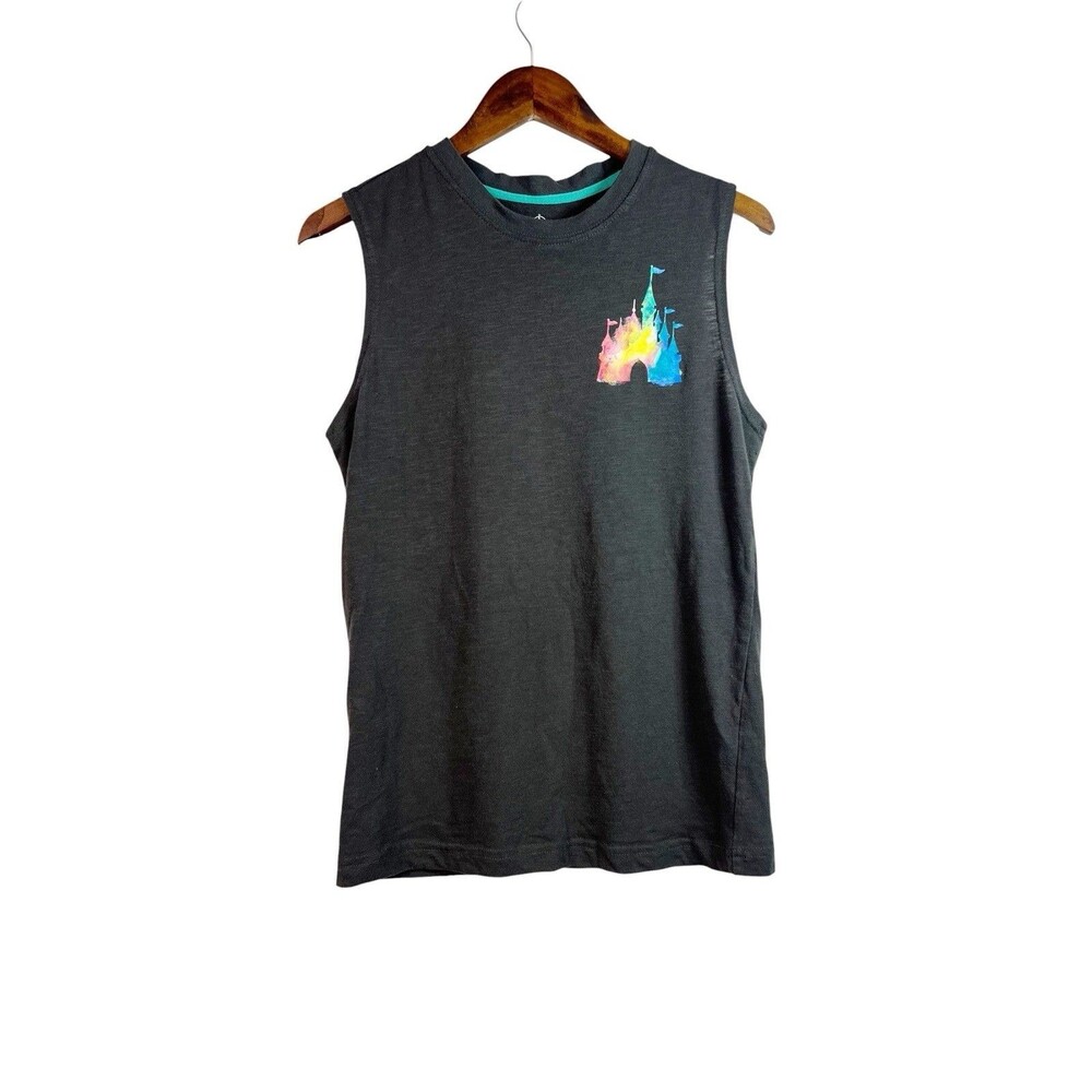 Disney Disneyland Gray Paint Splatter Tank Top Cinderella Castle Size XS Artsy